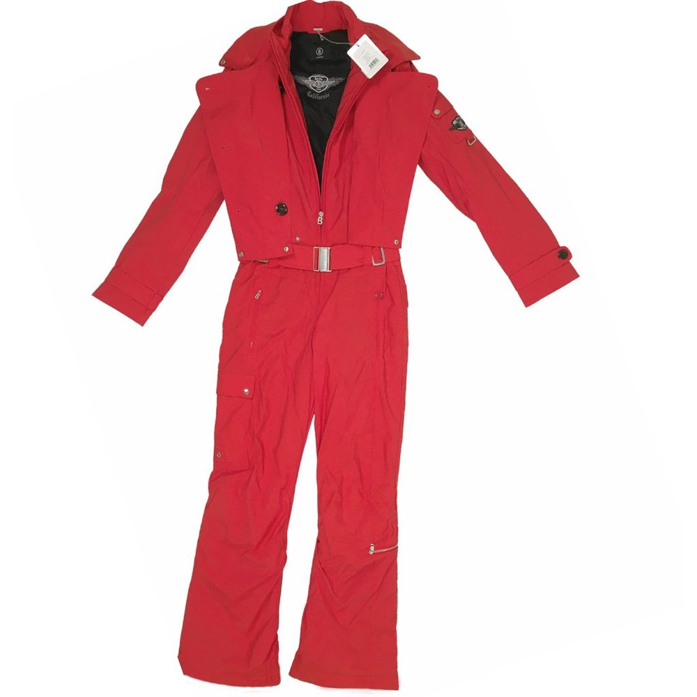 NEW BOGNER WOMENS ONE PIECE SKI SUIT! SIZE 6 LONG RED MOTO PATCH & EMBROIDERY